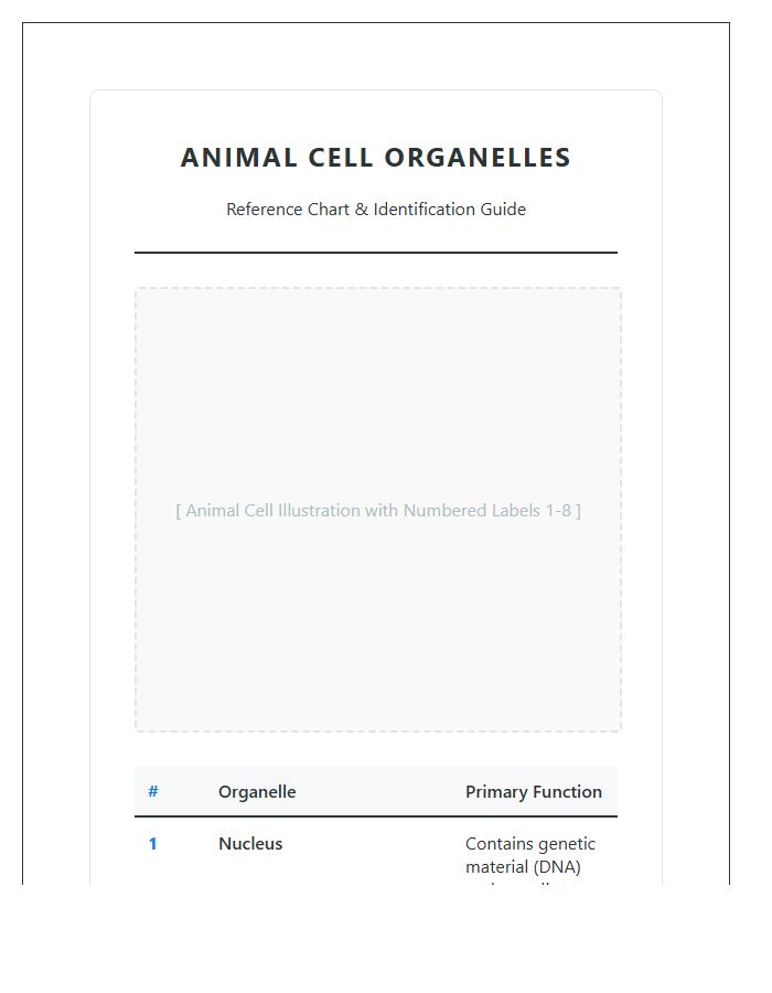 Labeled Animal Cell Organelles Printable Chart