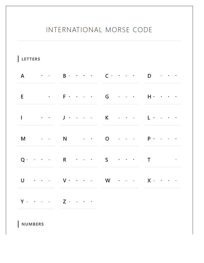 International Morse Code Alphabet Chart Printable
