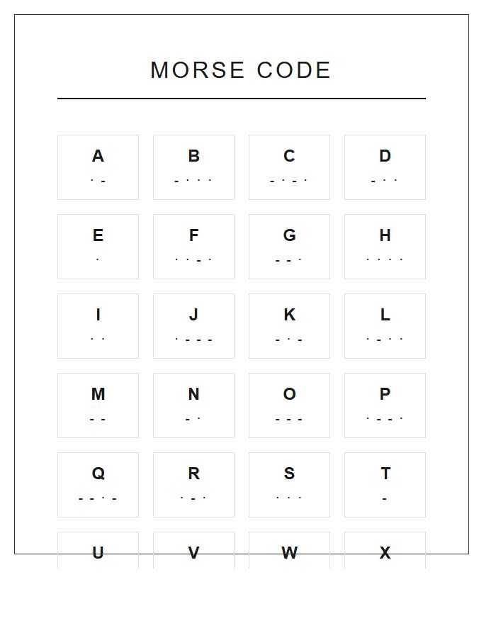 Morse Code Alphabet Learning Chart Printable