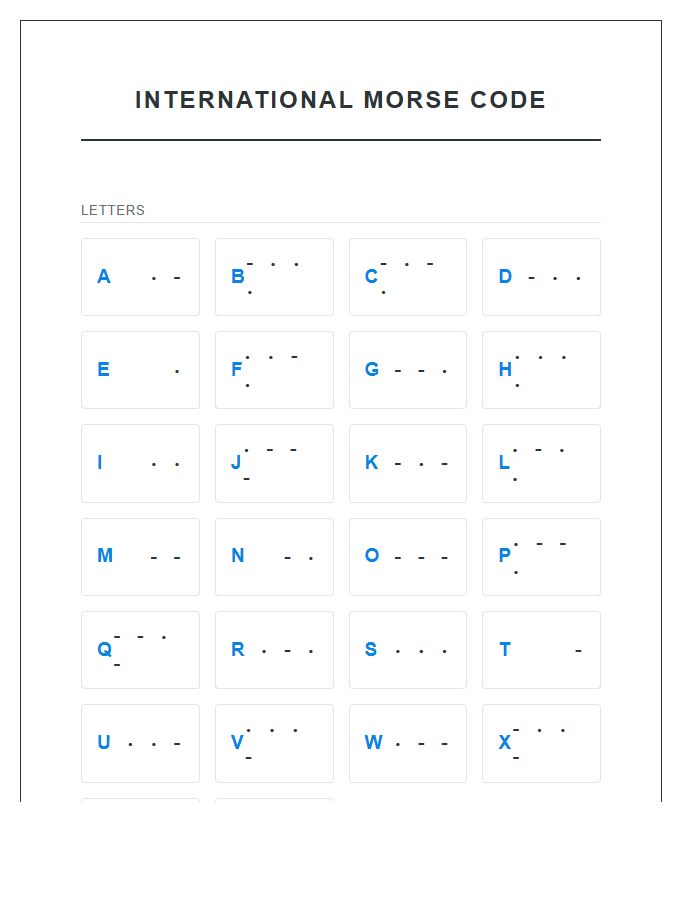 Morse Code Alphabet Symbols Chart Printable