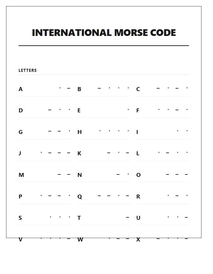 Morse Code Alphabet Translation Chart Printable