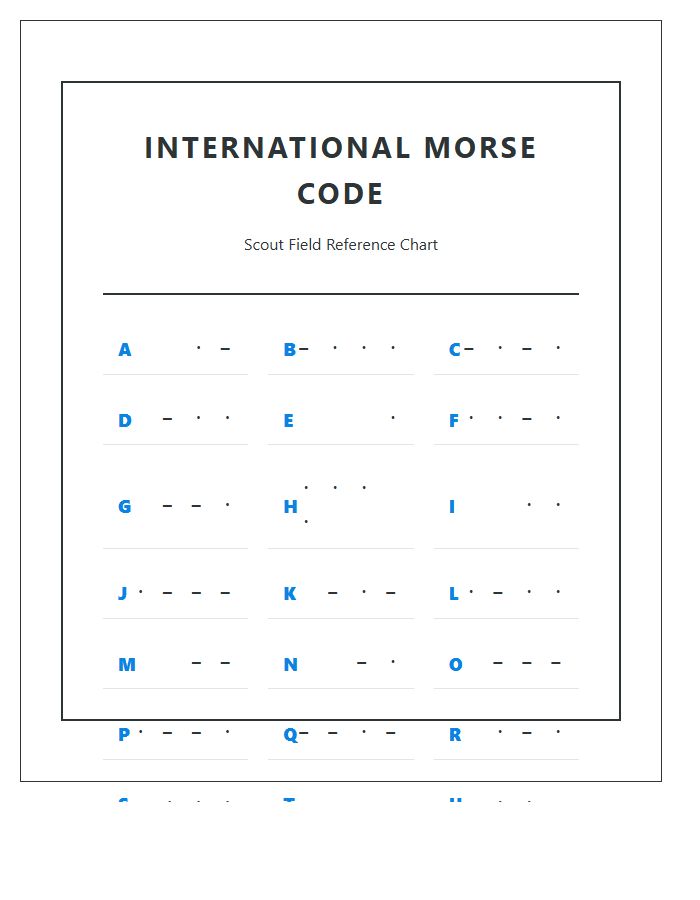 Scout Morse Code Alphabet Chart Printable