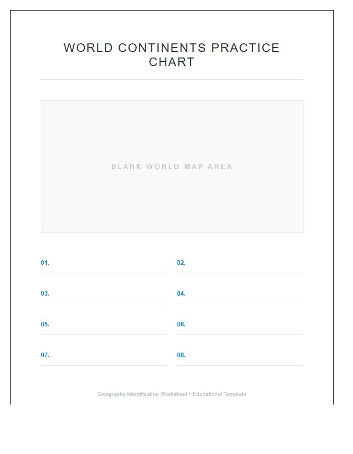 Blank World Map Continents Printable Chart For Practice