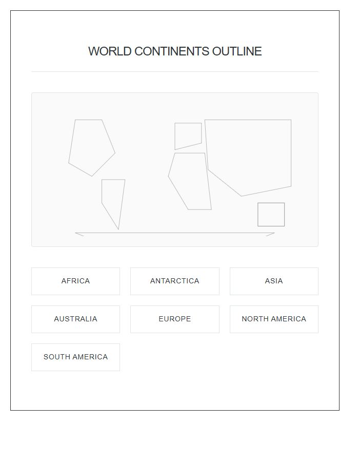Simple World Map Continents Printable Chart Outline