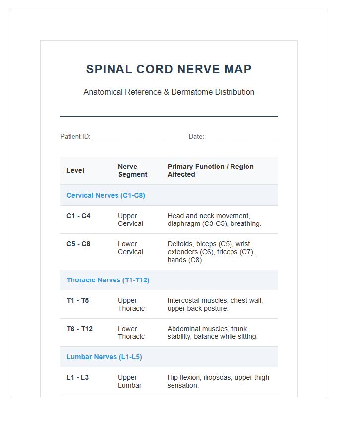 Spinal Cord Nerve Map Printable Medical Chart