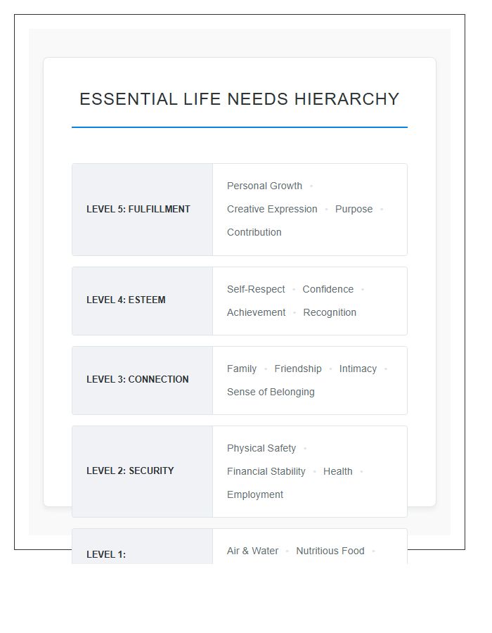 Essential Life Needs Hierarchy Printable Chart