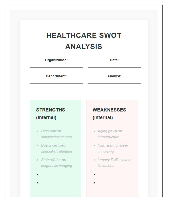 Healthcare Organization Swot Analysis Matrix Printable Chart