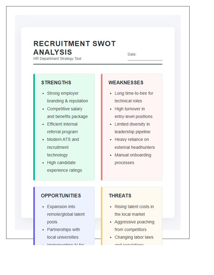 Human Resources Recruitment Swot Analysis Printable Chart