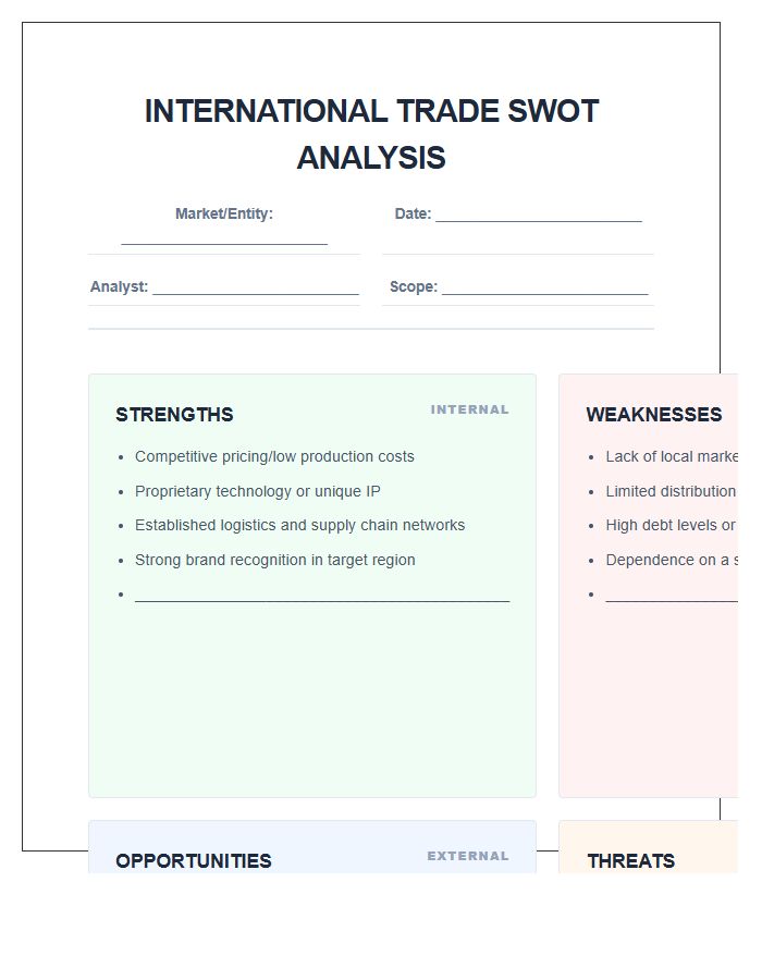 International Trade Swot Analysis Matrix Printable Chart