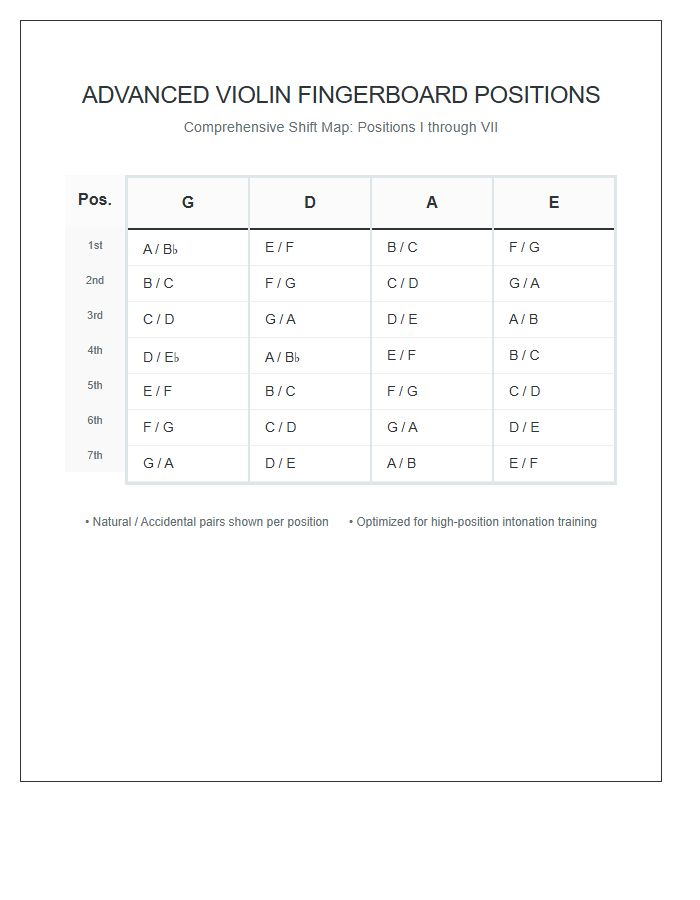 Advanced Violin Fingerboard Positions Printable Chart