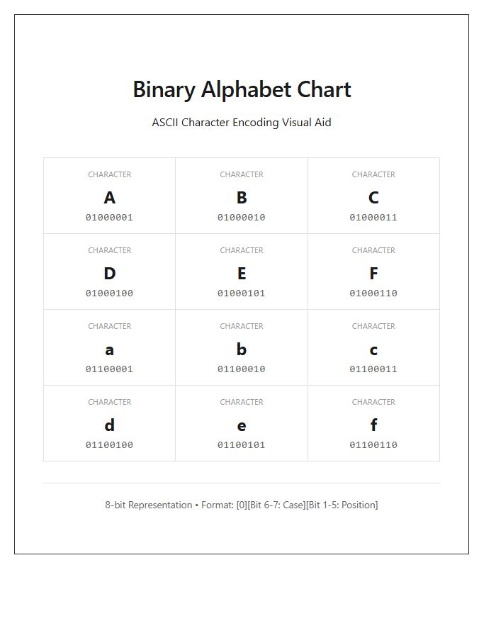 Standard Binary Alphabet Printable Chart Visual Aid