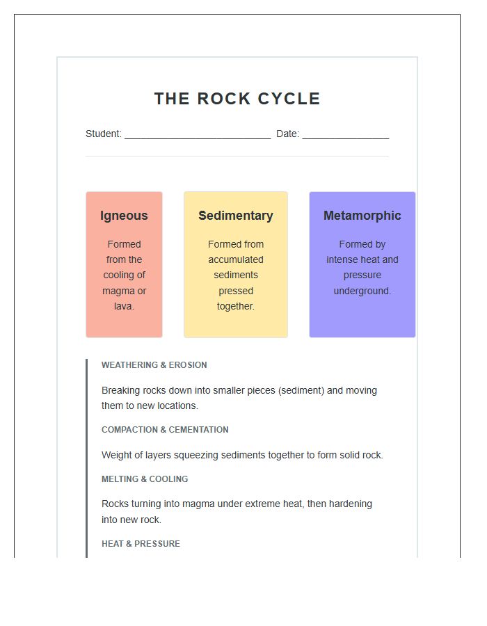 Middle School Science Rock Cycle Printable Chart