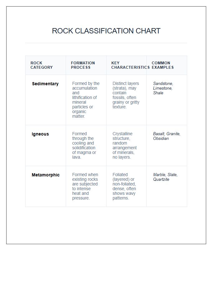 Sedimentary Igneous Metamorphic Printable Chart