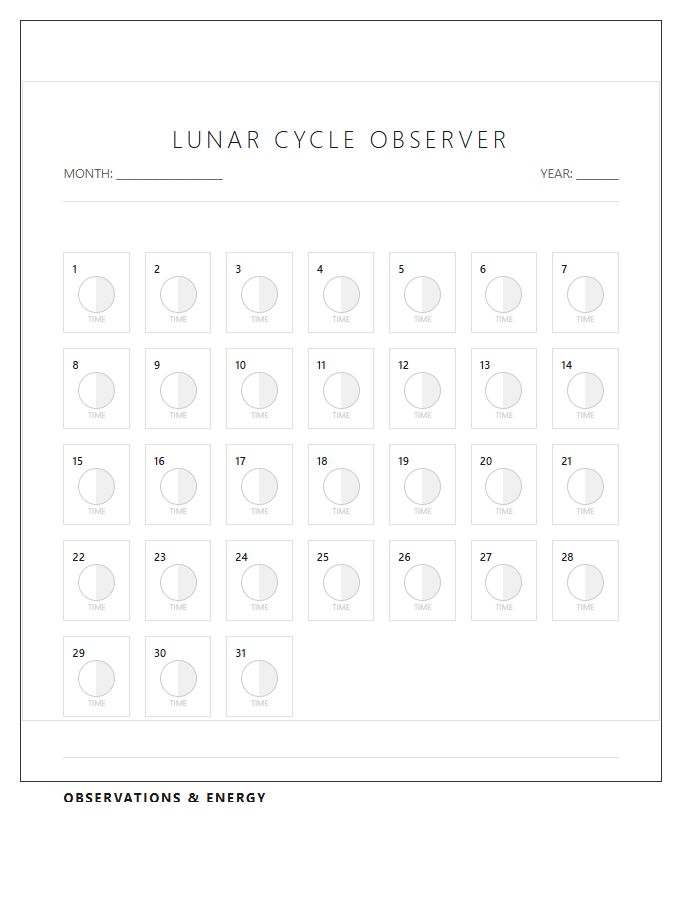 Monthly Moon Cycle Printable Chart Diagram
