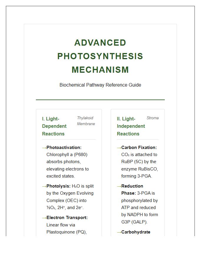 Advanced Photosynthesis Mechanism Printable Chart