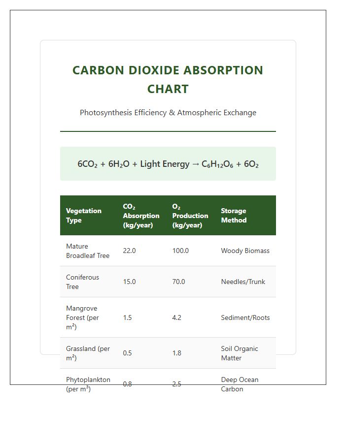 Carbon Dioxide Absorption Photosynthesis Printable Chart