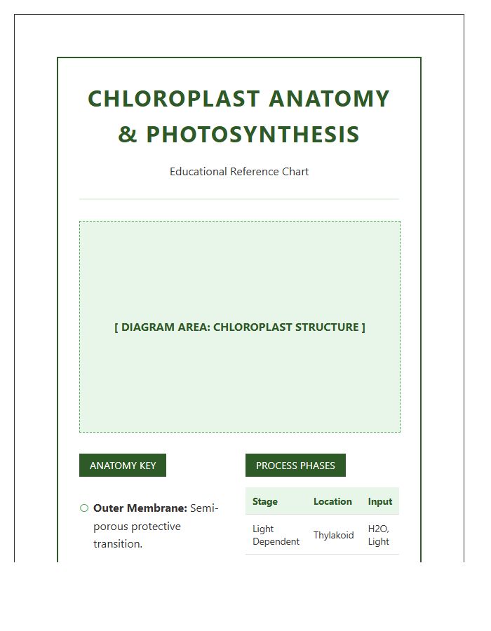 Chloroplast Anatomy And Photosynthesis Printable Chart