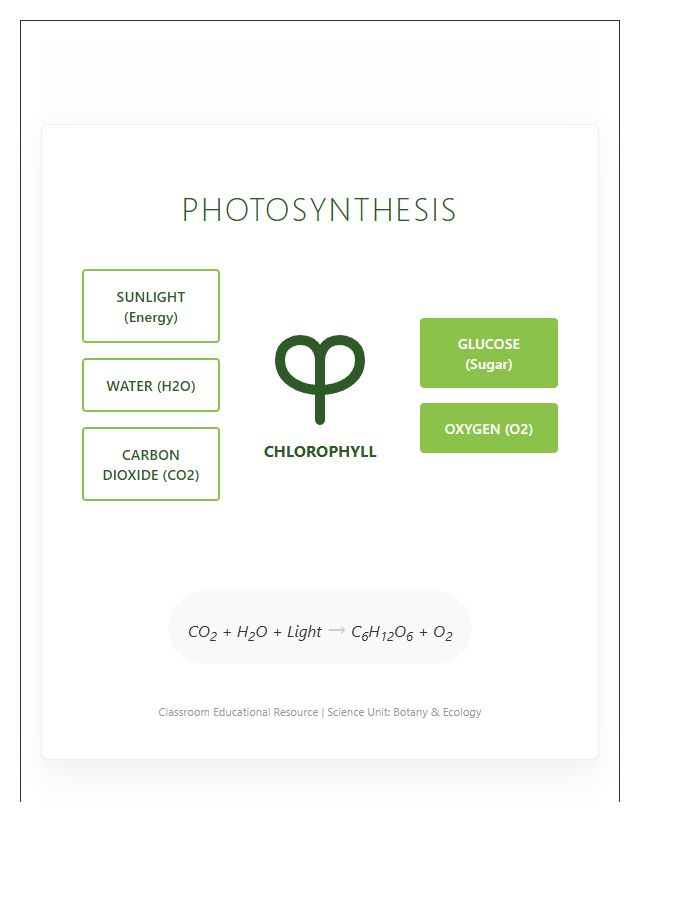 Classroom Photosynthesis Lesson Printable Chart Diagram