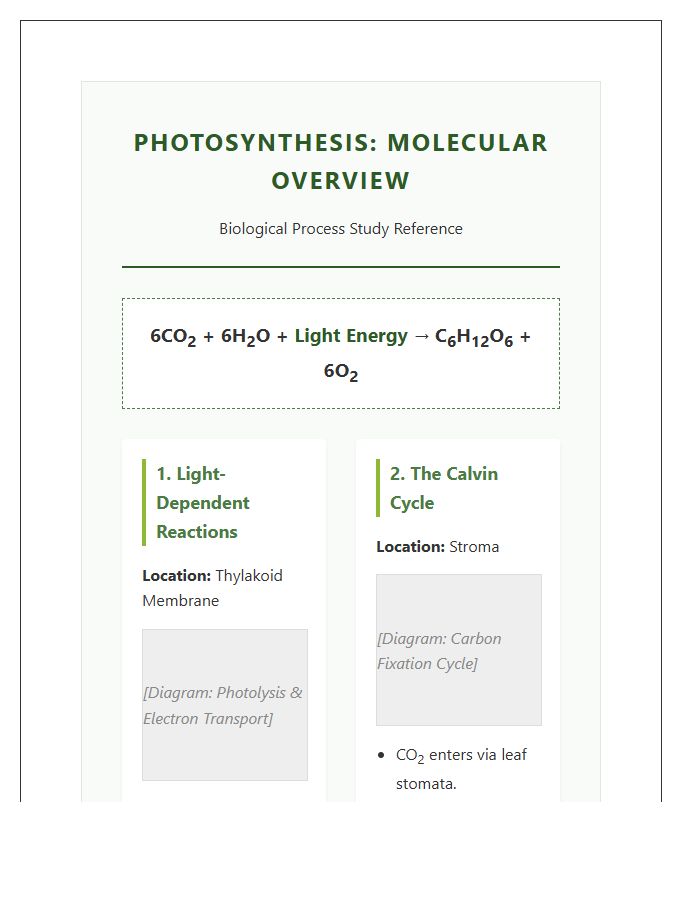 Detailed Plant Biology Photosynthesis Printable Chart