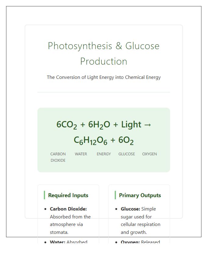 Glucose Production Photosynthesis Printable Chart