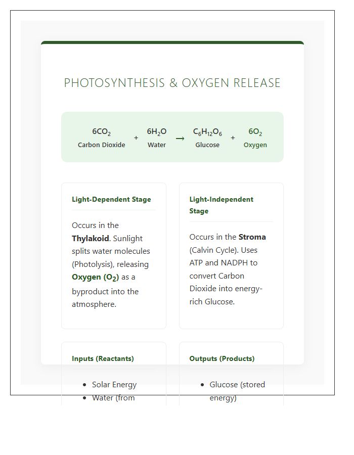 Oxygen Release Photosynthesis Printable Chart
