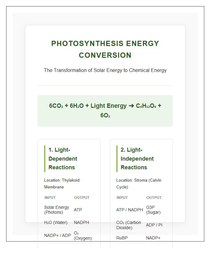 Photosynthesis Energy Conversion Printable Chart