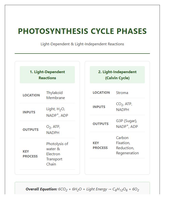 Primary Photosynthesis Cycle Phases Printable Chart