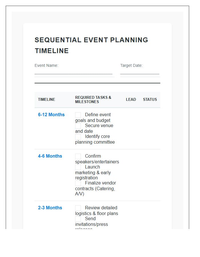 Sequential Event Planning Timeline Printable Chart