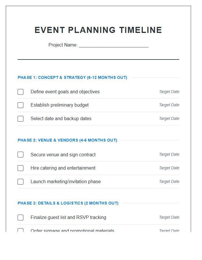 Step By Step Event Planning Timeline Printable Chart