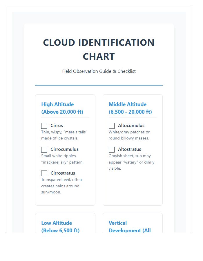 Educational Cloud Identification Printable Chart