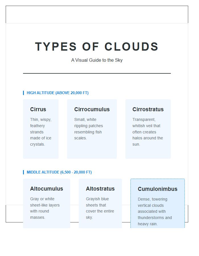Types Of Clouds Poster Printable Chart