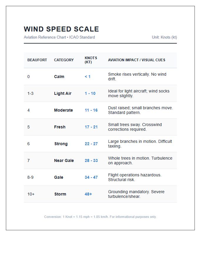 Aviation Industry Wind Speed Scale Printable Chart