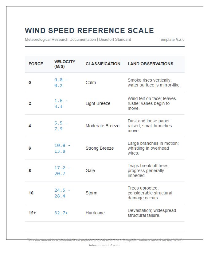 Meteorology Research Wind Speed Scale Printable Chart