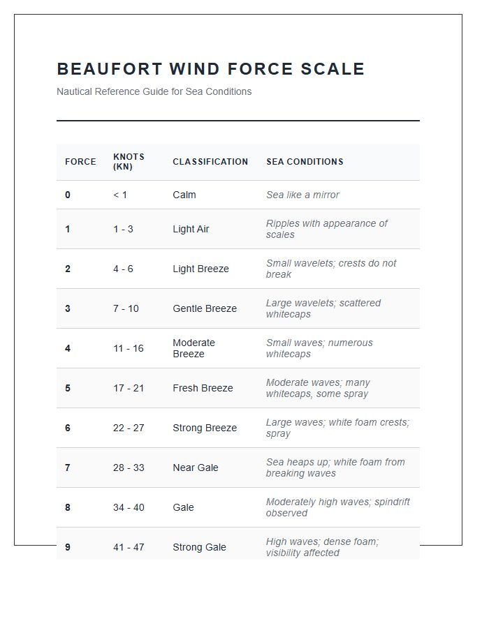 Nautical Wind Speed Measurement Printable Chart