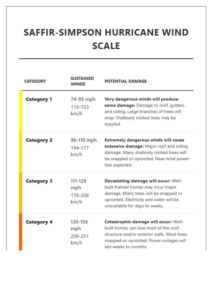 Saffir Simpson Hurricane Wind Scale Printable Chart