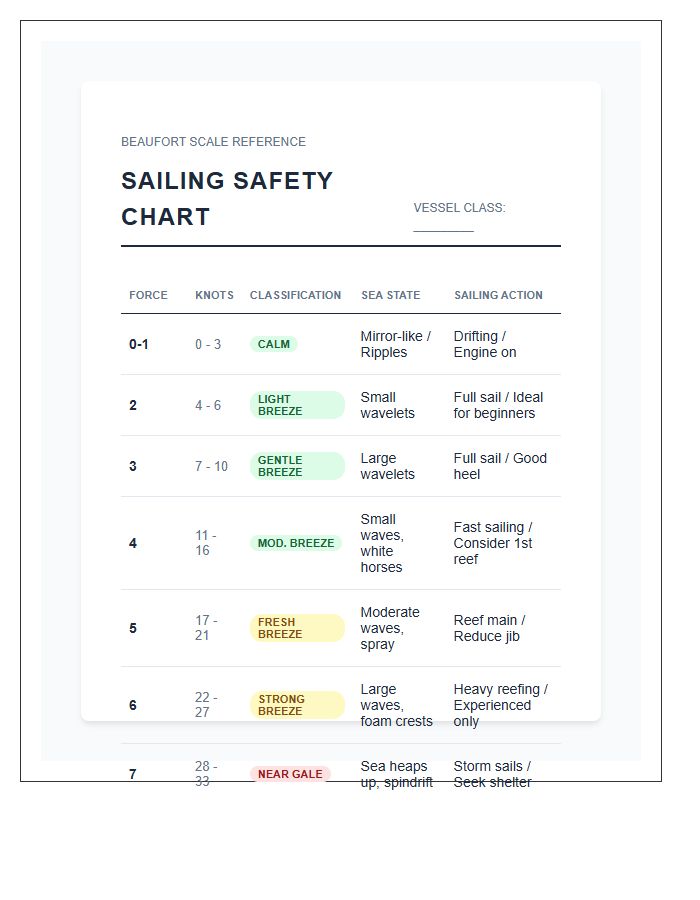Sailing Safety Wind Force Printable Chart Diagram