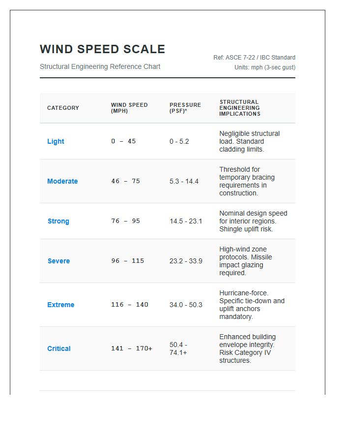 Structural Engineering Wind Speed Scale Printable Chart