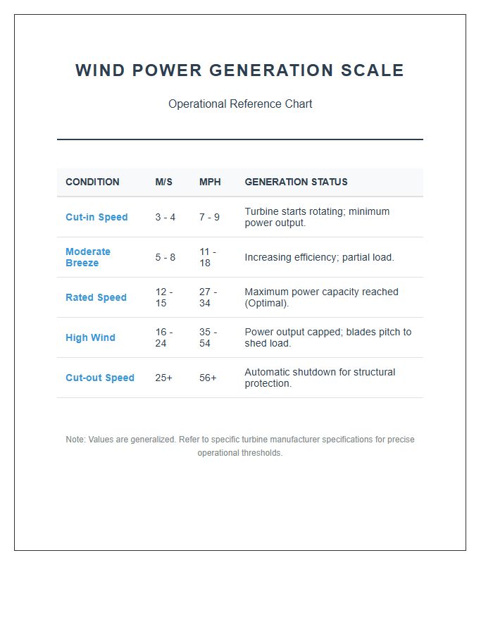Wind Power Generation Speed Scale Printable Chart