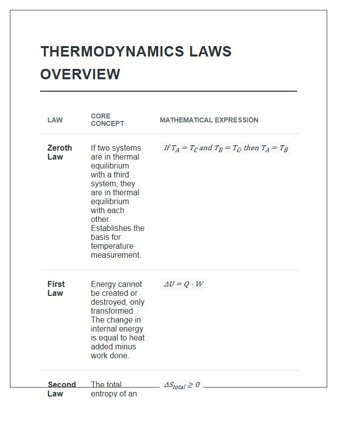 Thermodynamics Laws Overview Printable Chart