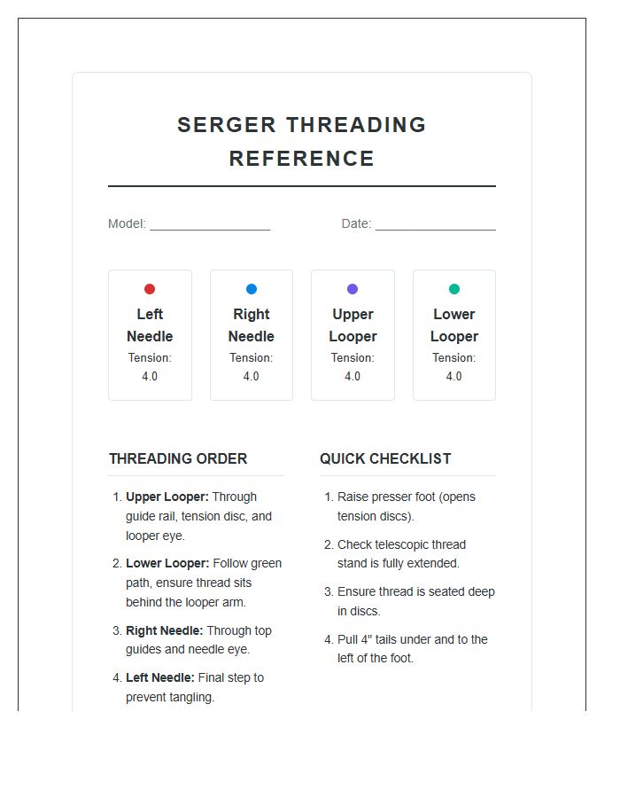 Serger Sewing Machine Threading Layout Printable Chart