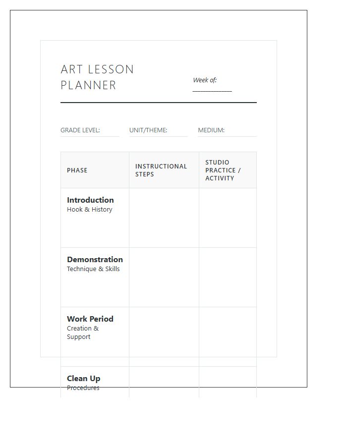 Art Teacher Lesson Planning Printable Chart