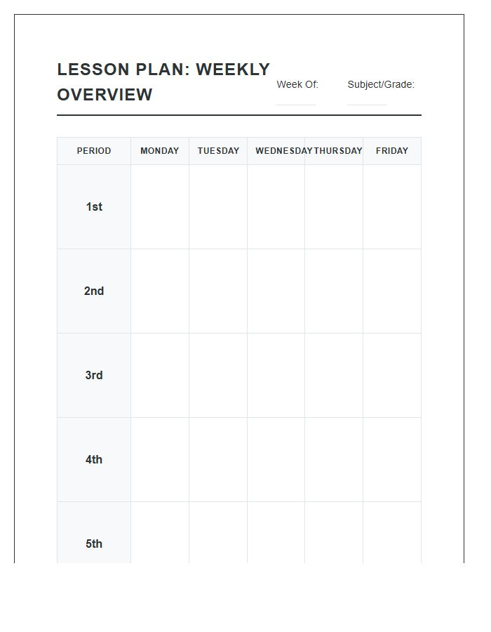 Middle School Teacher Lesson Planning Printable Chart