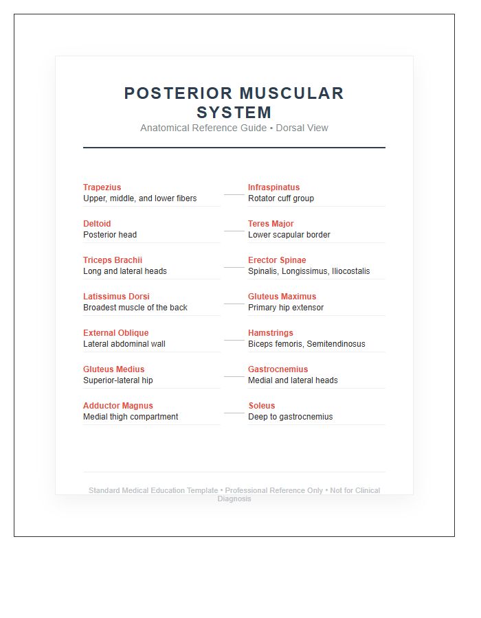 Advanced Human Muscular System Posterior Printable Chart