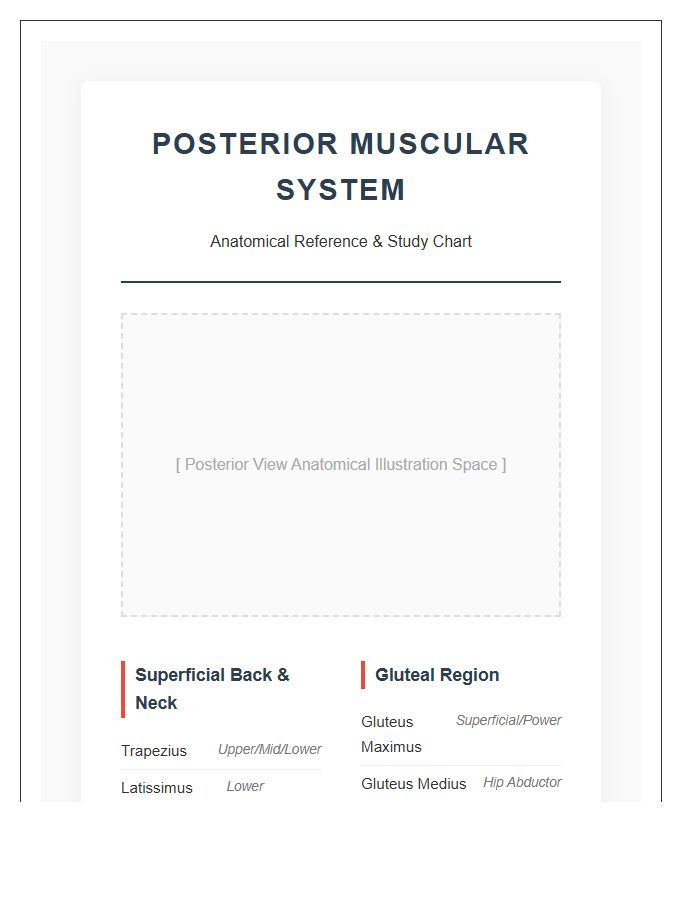 Detailed Posterior Muscular System Anatomy Printable Chart