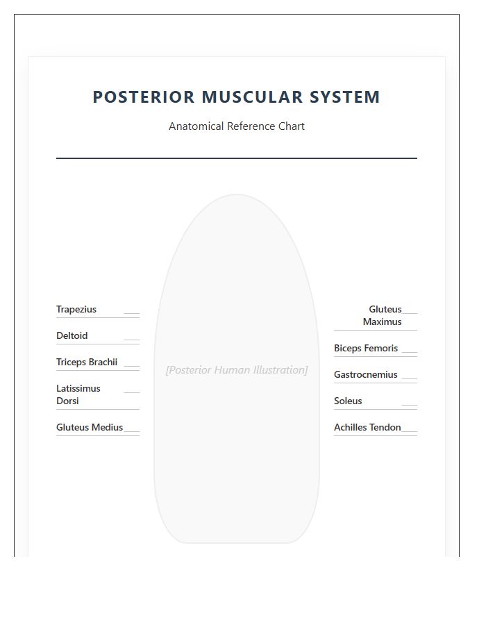 Educational Posterior View Muscular System Printable Chart