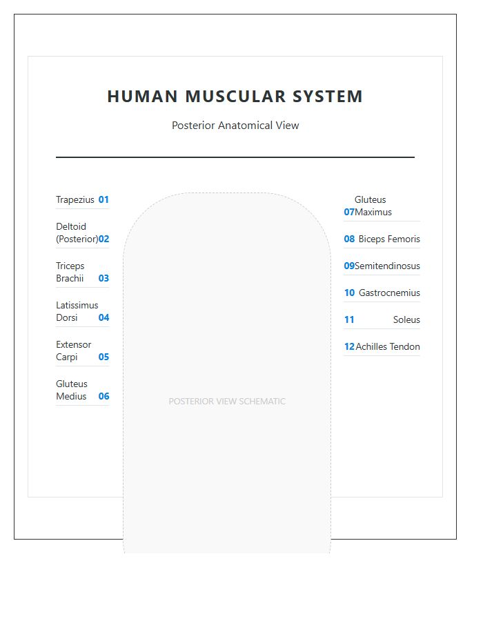 Labeled Posterior View Muscular System Printable Chart