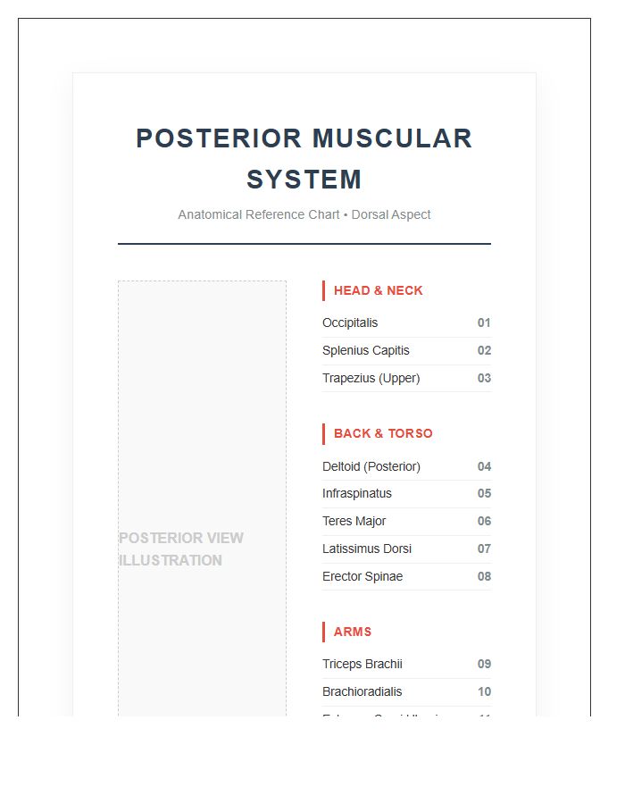 Posterior Human Muscular System Anatomy Printable Chart