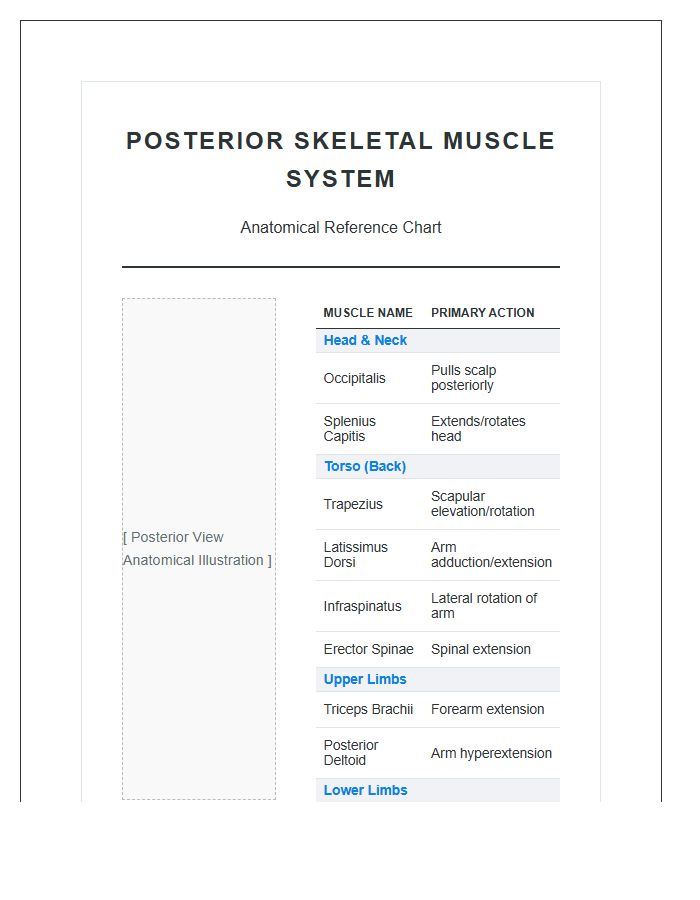 Posterior Skeletal Muscle System Printable Chart