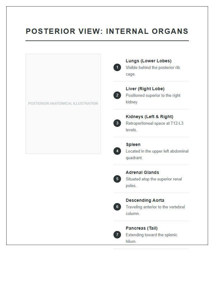 Posterior View Internal Organs Locations Printable Chart