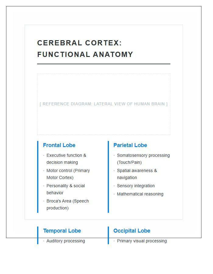 Detailed Cerebral Cortex Lobes Printable Chart